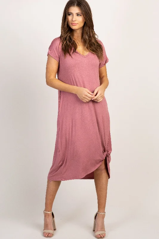 Punk Short Sleeve TopsMauve Short Sleeve Knot Dress