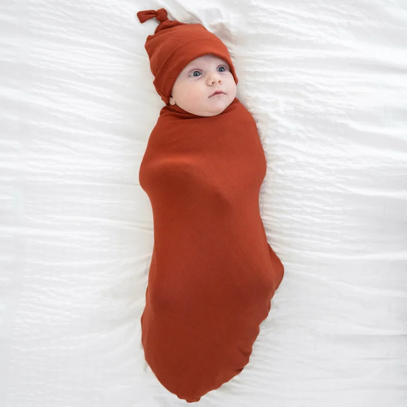 Rust Cozy Swaddle & Hat Set