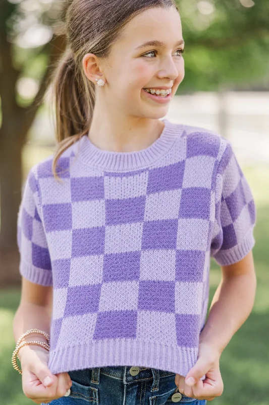 Girls: Love Like That Lavender Checkered Crop SweaterCroptoppride