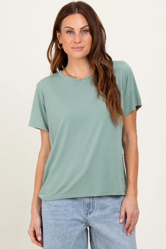 Colorblock Short Sleeve TopsSage Basic Round Neck Short Sleeve T-Shirt