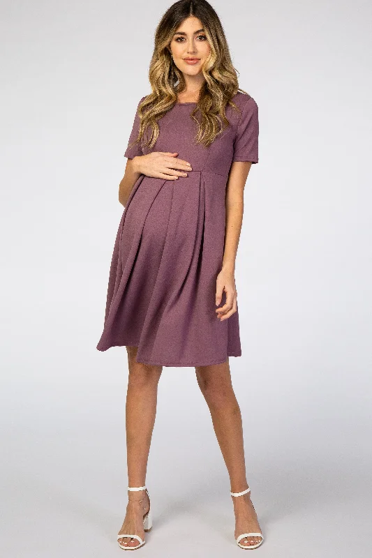 Performance Short Sleeve TopsPurple Short Sleeve Front Pleat Maternity Dress