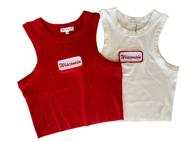 Outdoor teeWisconsin Name Plate High Neck Ribbed Tank