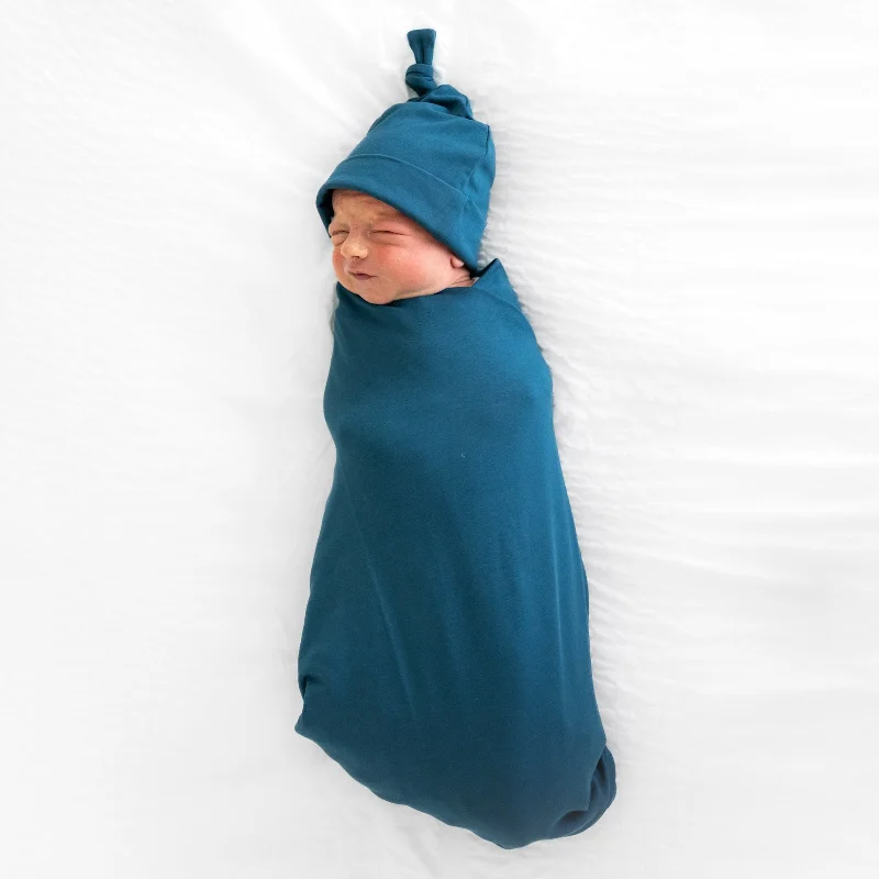 Twilight Teal Cozy Swaddle & Hat Set