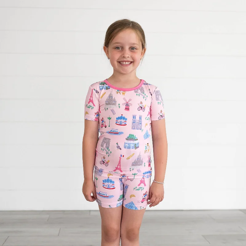 Pink Weekend in Paris Two-Piece Short Sleeve & Shorts Pajama Set