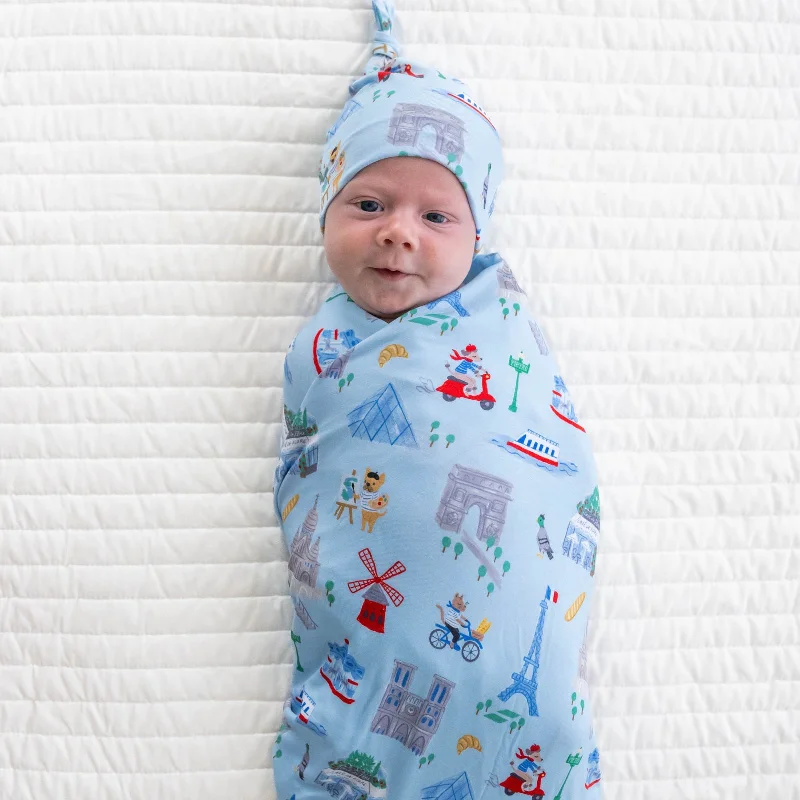 Blue Weekend in Paris Swaddle & Hat Set