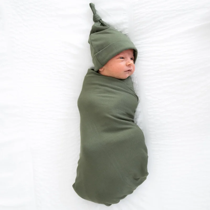 Olive Cozy Swaddle & Hat Set