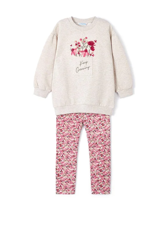 Mayoral Girls Jumper and Floral Legging Set, Bark