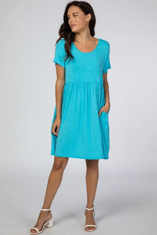 Reflective Short Sleeve TopsBlue Short Sleeve Babydoll Dress