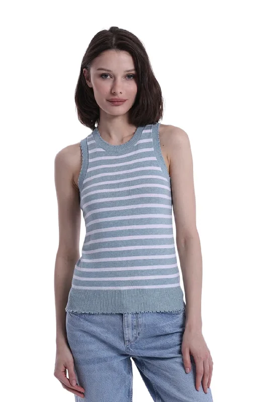 Gym hoodieMinnie Rose - Cotton Cashmere Stripe Frayed Tank - Seashore