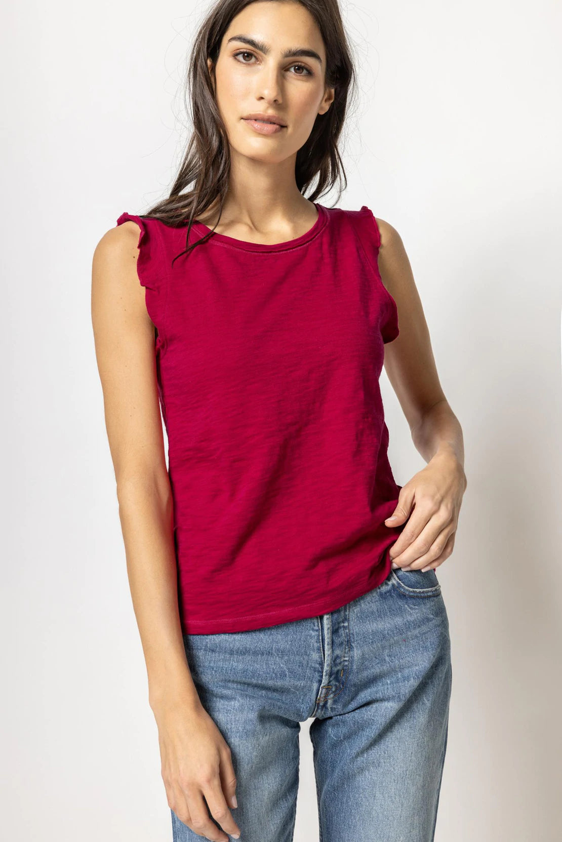 Windproof teeLilla P - Ruffle Sleeve Tank - Multiple Colors Cerise