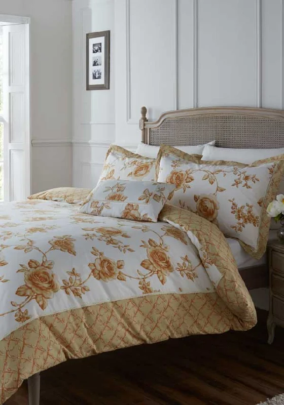 Country Classics Rouen Embellished Percale Duvet Set, Gold