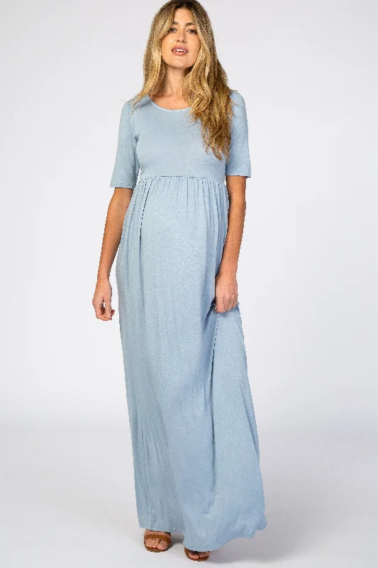 Punk Short Sleeve TopsBaby Blue Short Sleeve Maternity Maxi Dress