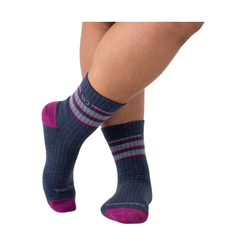 CrewneckfanWide Open Women's Multi Stripe Cushioned Micro Crew Socks - Denim