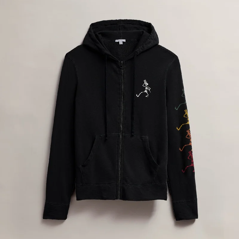 Men's Grateful Dead Dancing Skeleton Full Zip Hoodie - BlackDesigner Sweatshirts