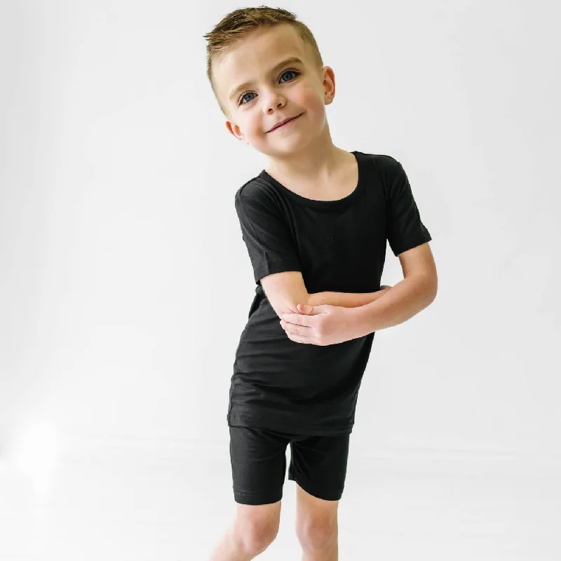 Black Two-Piece Short Sleeve & Shorts Pajama Set