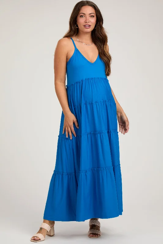 Sheer DressAqua Tiered Sleeveless Maternity Maxi Dress