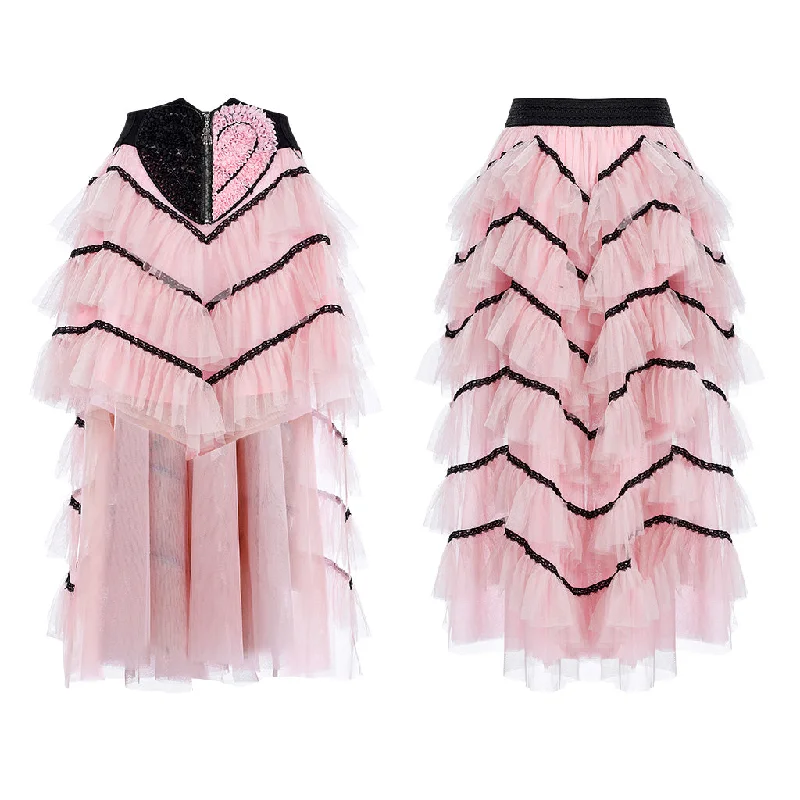 One-shoulder DressPink Heart Skeleton Grasp Zipper Dress