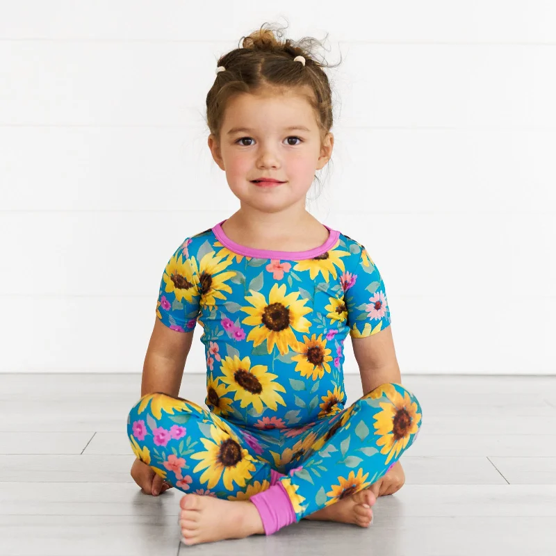 Sunflower Fields Two-Piece Short Sleeve Pajama Set