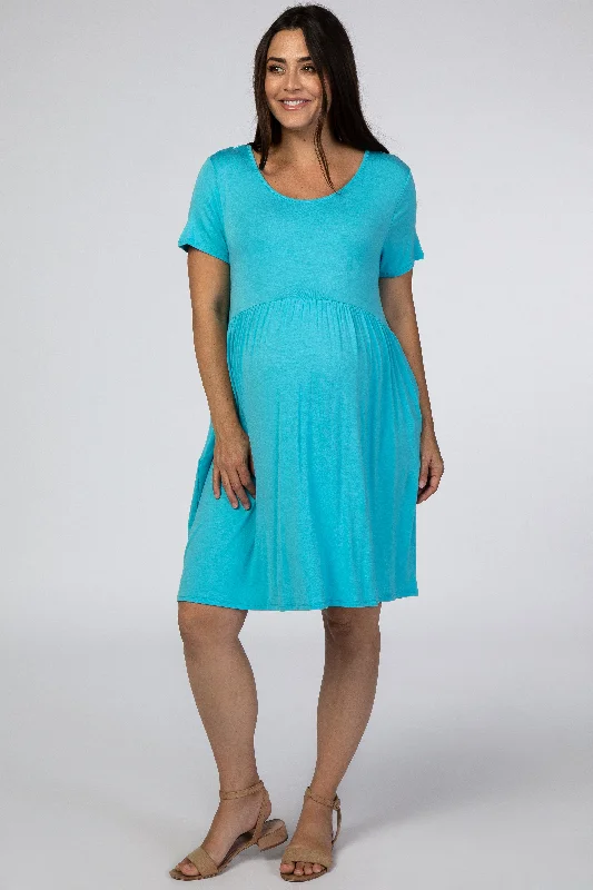 UV-Protection Short Sleeve TopsBlue Short Sleeve Babydoll Maternity Dress