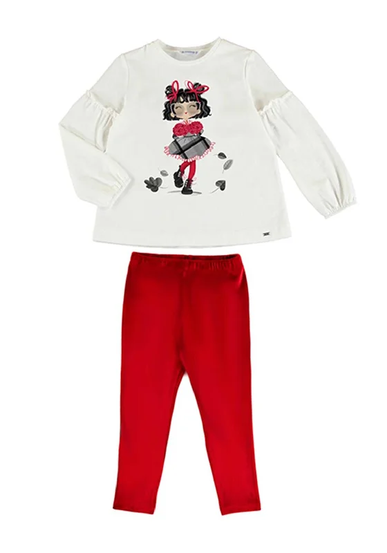 Mayoral Girls Sweater and Leggings Set, White & Red