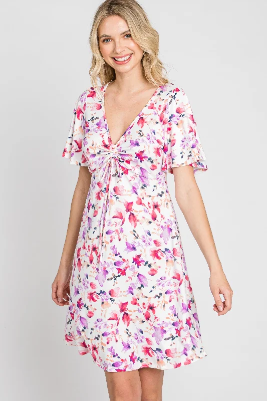 Minimalist Short Sleeve TopsIvory Floral Short Sleeve Dress