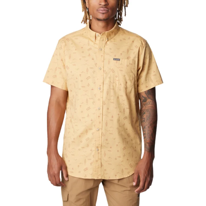 Longline Short Sleeve TopsColumbia Men's Rapid Rivers Printed Short Sleeve - Light Camel Explorer - ONLINE STORE CREDIT/EXCHANGE ONLY