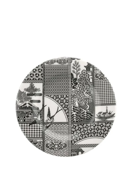 Spode Set of 4 Patchwork Willow 8.75” Plate, Monochrome