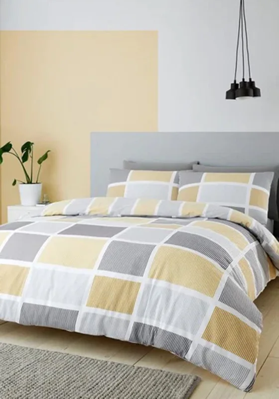 Catherine Lansfield Geo Block Reversible Twin Pack King Duvet Sets, Grey Multi