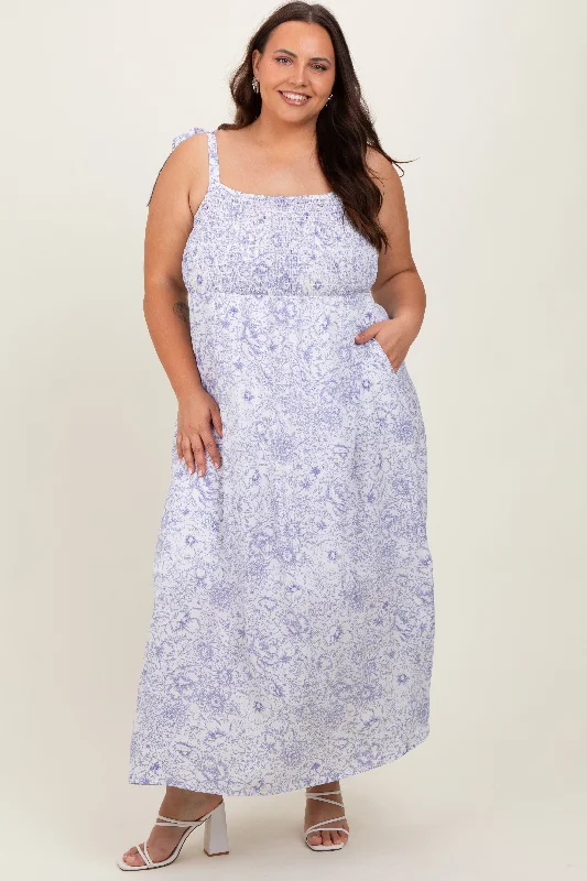 Denim DressWhite Blue Floral Tie Strap Plus Maxi Dress