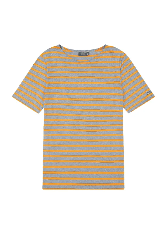 Cotton Short Sleeve TopsLEVANT MODERN - Breton Stripe Short Sleeve Shirt | Soft Cotton | Unisex Fit (DENIM / NEON ORANGE)