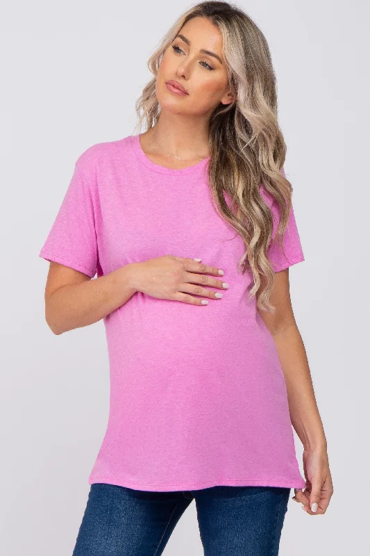 Outdoor Short Sleeve TopsPink Oversized Short Sleeve Maternity Top