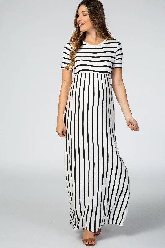 Metallic Short Sleeve TopsBlack Striped Short Sleeve Maternity Maxi Dress