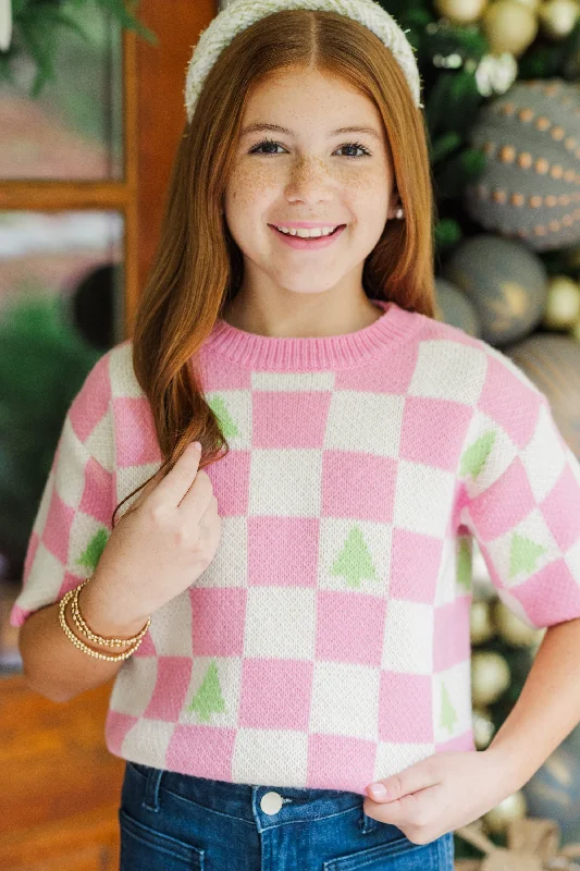 Girls: Love Like That Pink Holiday Checkered Crop SweaterCroptophem