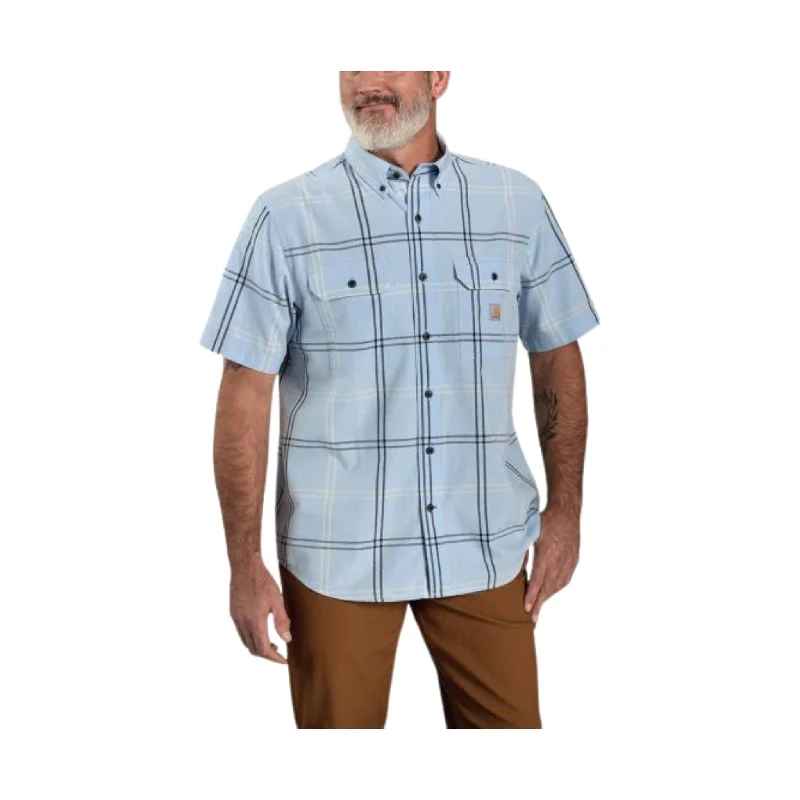 Logo Short Sleeve TopsCarhartt Men's Loose Fit Midweight Short Sleeve Plaid Shirt - Fog Blue - ONLINE STORE CREDIT/EXCHANGE ONLY