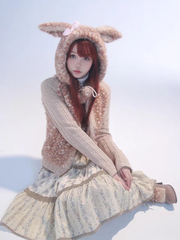 [Sweden warehouse] Fawn In Flower Field Faux Fur HoodieStriped Sweatshirts