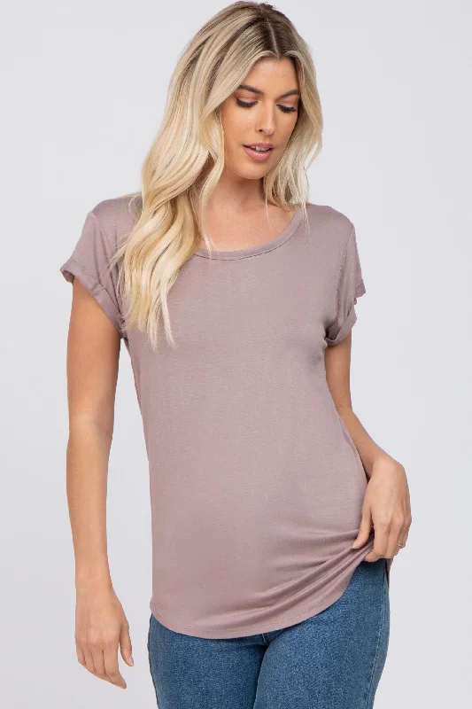 Thermal Short Sleeve TopsMauve Solid Short Sleeve Curved Hem Top