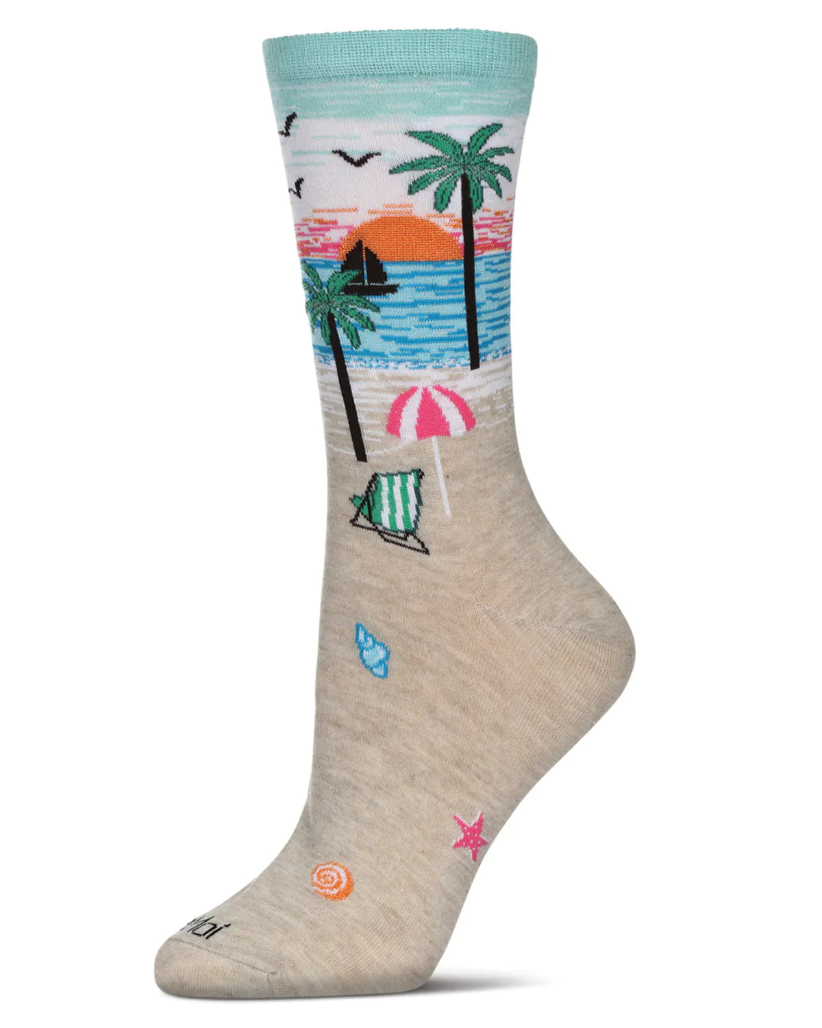 CrewneckchicWomen's Sock-Dogs On The Beach-Ivory Heather Bamboo Crew Sock-Mcv08524