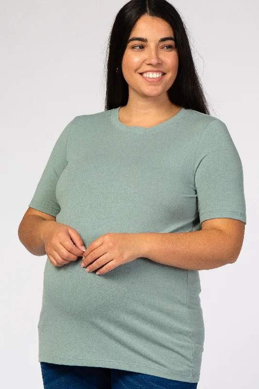 Recycled Fabric Short Sleeve TopsLight Olive Short Sleeve Maternity Plus Top