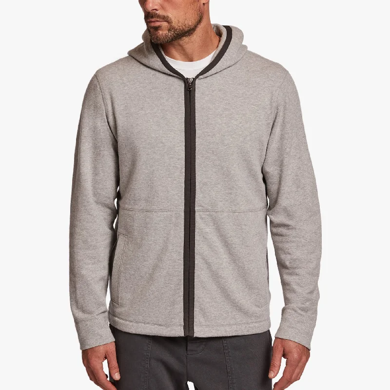 Cotton Fleece Zip Up Hoodie - Heather GreyStriped Sweatshirts