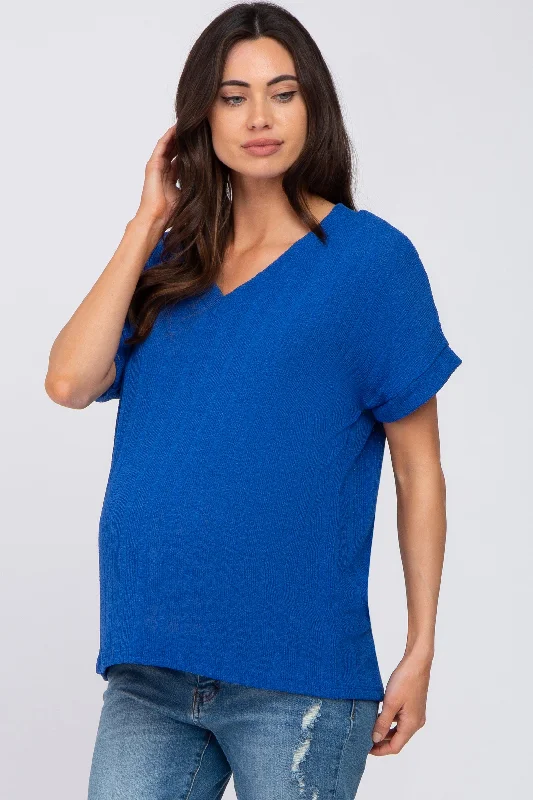 Luxury Short Sleeve TopsRoyal Blue Knit Maternity Short Sleeve Top