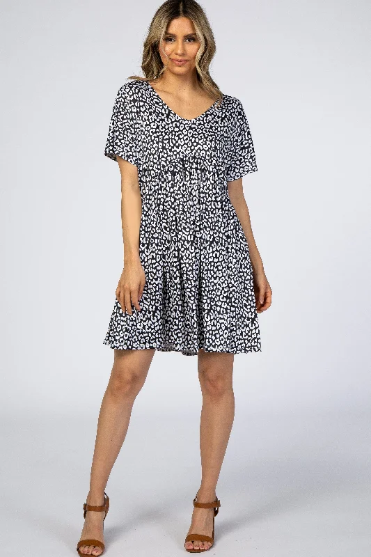 Blended Fabric Short Sleeve TopsBlack Animal Print Short Sleeve Dress