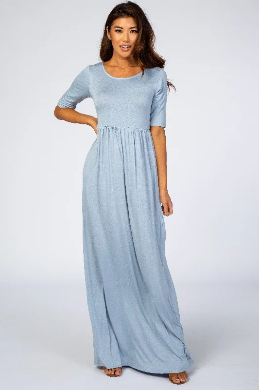 Hip-Hop Short Sleeve TopsBaby Blue Short Sleeve Maxi Dress