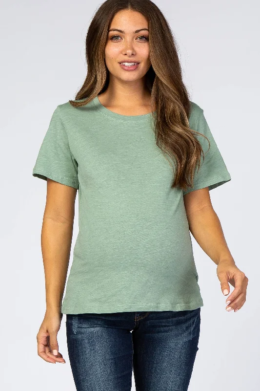 Colorblock Short Sleeve TopsLight Olive Short Sleeve Maternity Top