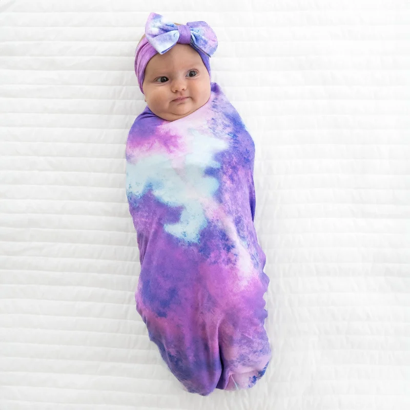 Purple Watercolor Swaddle & Luxe Bow Headband Set