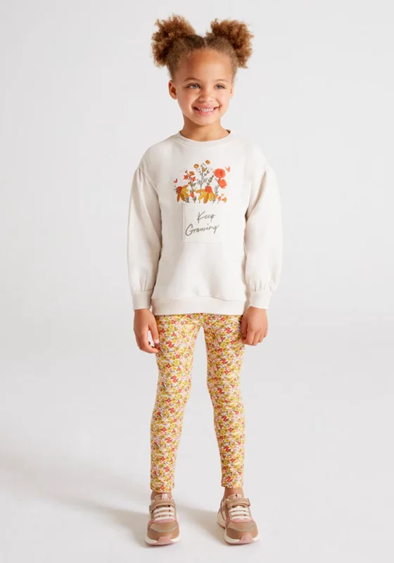 Mayoral Girls Jumper and Floral Legging Set, Chickpea