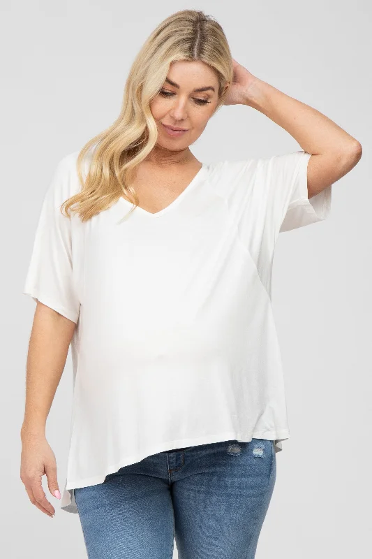 Thermal Short Sleeve TopsWhite Basic Raglan Short Sleeve Maternity Top