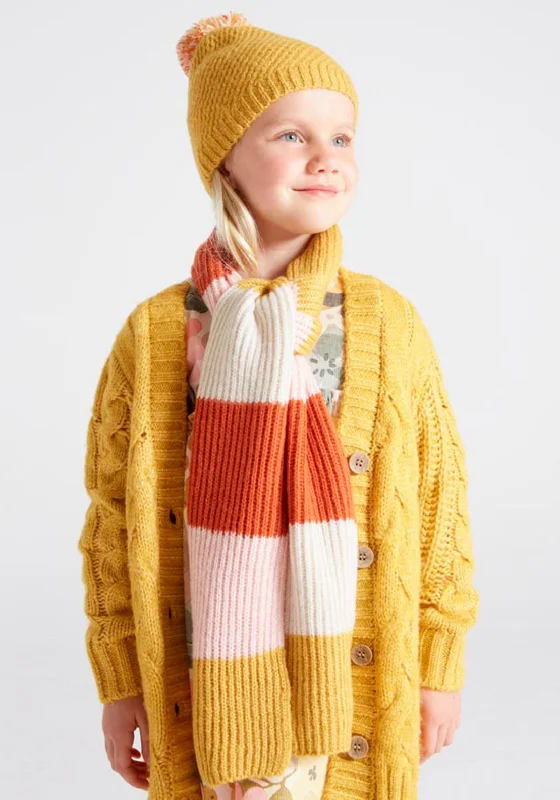 Mayoral Girl Knitted Hat and Scarf Set, Mustard Multi