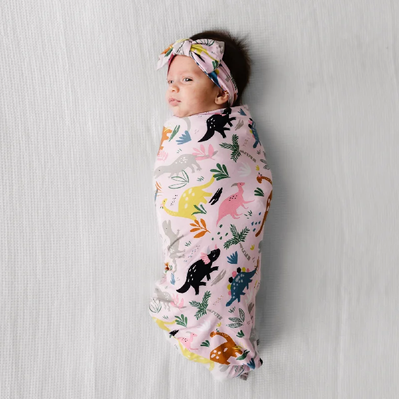 Pink Jurassic Jungle Swaddle + Headband Set