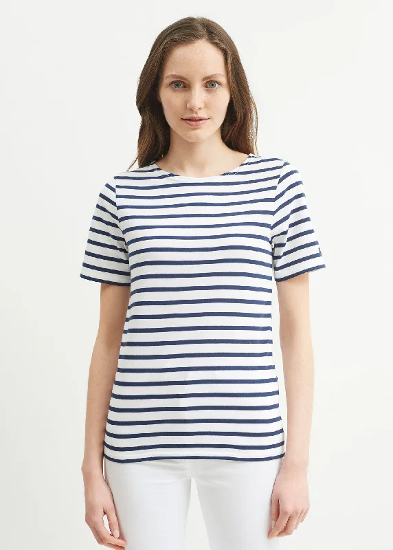 Silk Short Sleeve TopsLEVANT MODERN - Breton Stripe Short Sleeve Shirt | Soft Cotton | Unisex Fit (WHITE / NAVY)