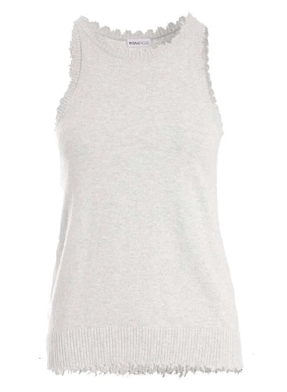 Trail teeMinnie Rose - Cotton/Cashmere Frayed Tank in White